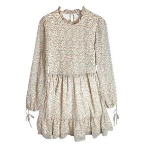 Versona Floral Long Sleeve Dress - Cream and Brown